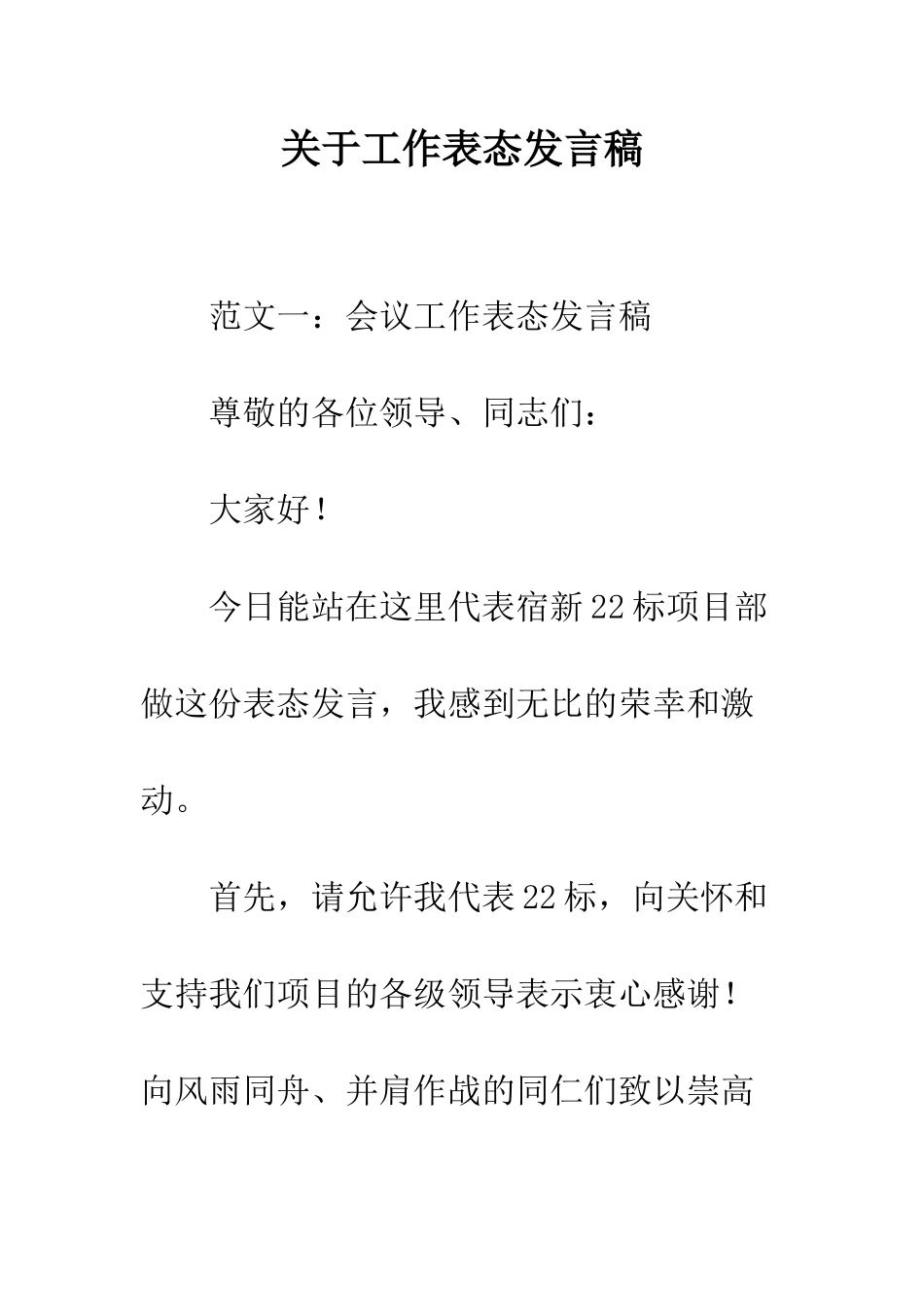 关于工作表态发言稿--精编范文_第1页