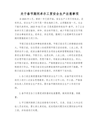 关于春节期间卓尔工贸安全生产注意事项