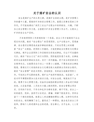 关于煤矿安全的认识