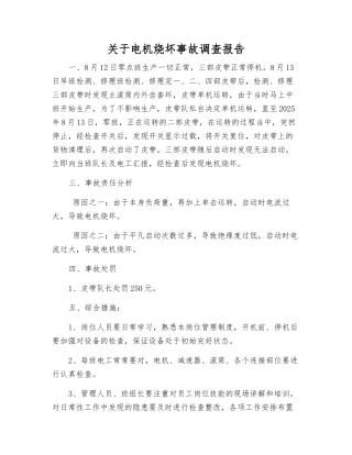 关于电机烧坏事故调查报告