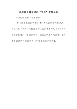 兴安煤业糯东煤矿“五自”管理体系
