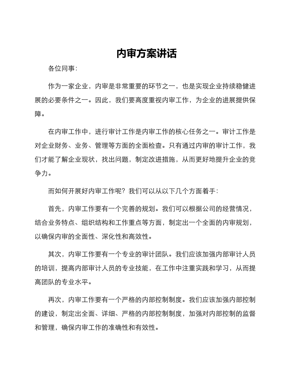 内审方案讲话_第1页