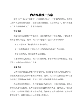 内衣品牌推广方案