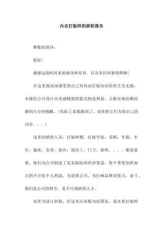 内衣打版师的辞职报告
