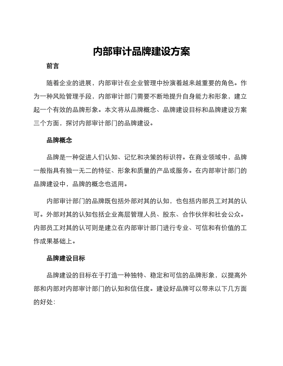 内部审计品牌建设方案_第1页