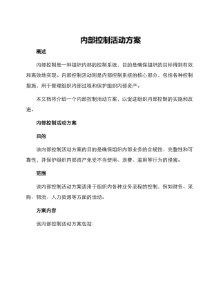 内部控制活动方案