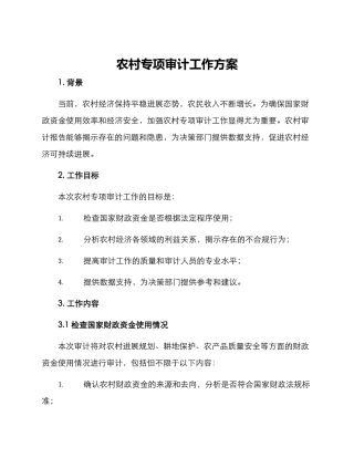 农村专项审计工作方案