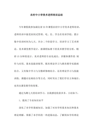 农村中小学美术教师培训总结