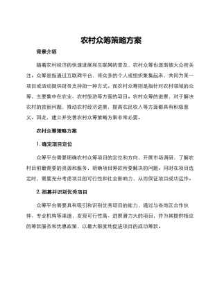 农村众筹策略方案