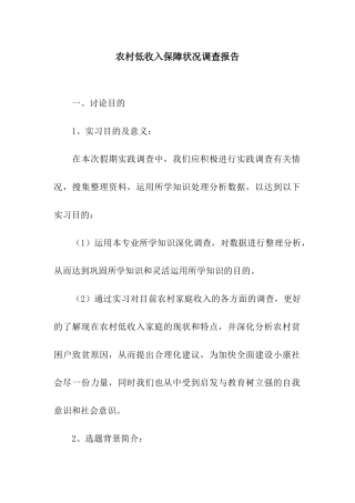 农村低收入保障状况调查报告