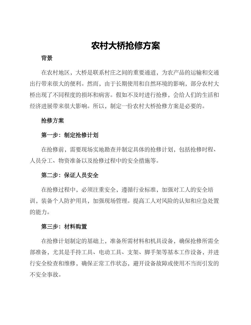 农村大桥抢修方案_第1页