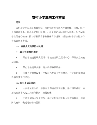 农村小学三防工作方案