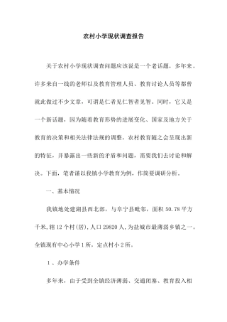 农村小学现状调查报告