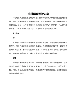 农村屋顶养护方案