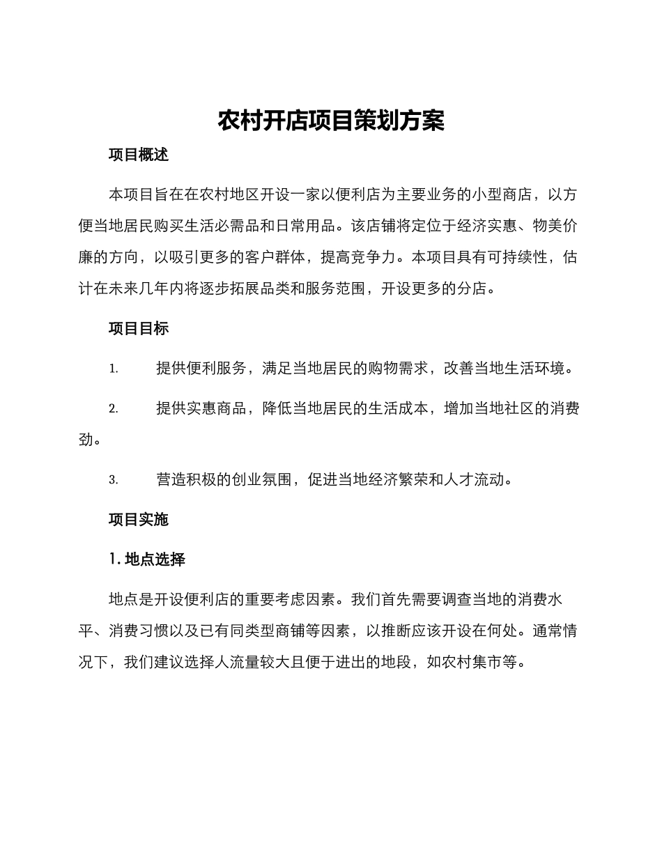 农村开店项目策划方案_第1页