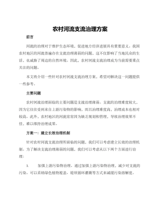 农村河流支流治理方案