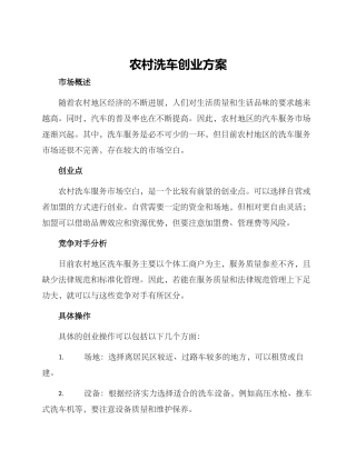 农村洗车创业方案