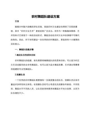 农村舞蹈队建设方案