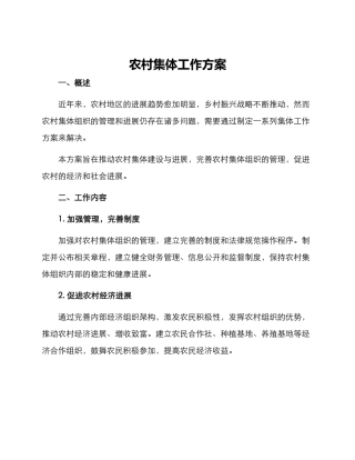 农村集体工作方案