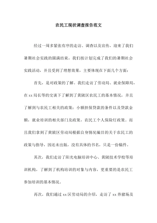 农民工现状调查报告范文