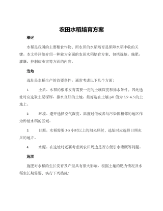 农田水稻培育方案