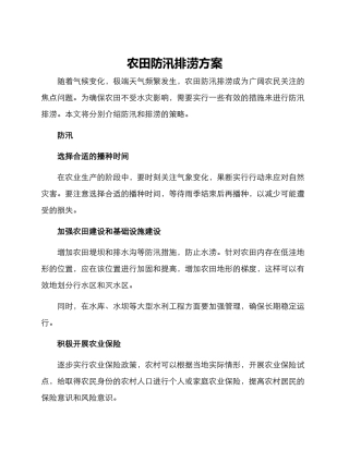 农田防汛排涝方案