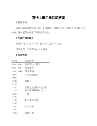 农行上市企业活动方案