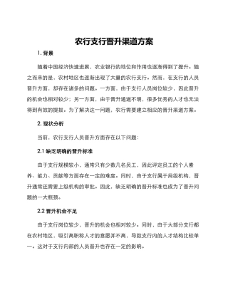 农行支行晋升渠道方案