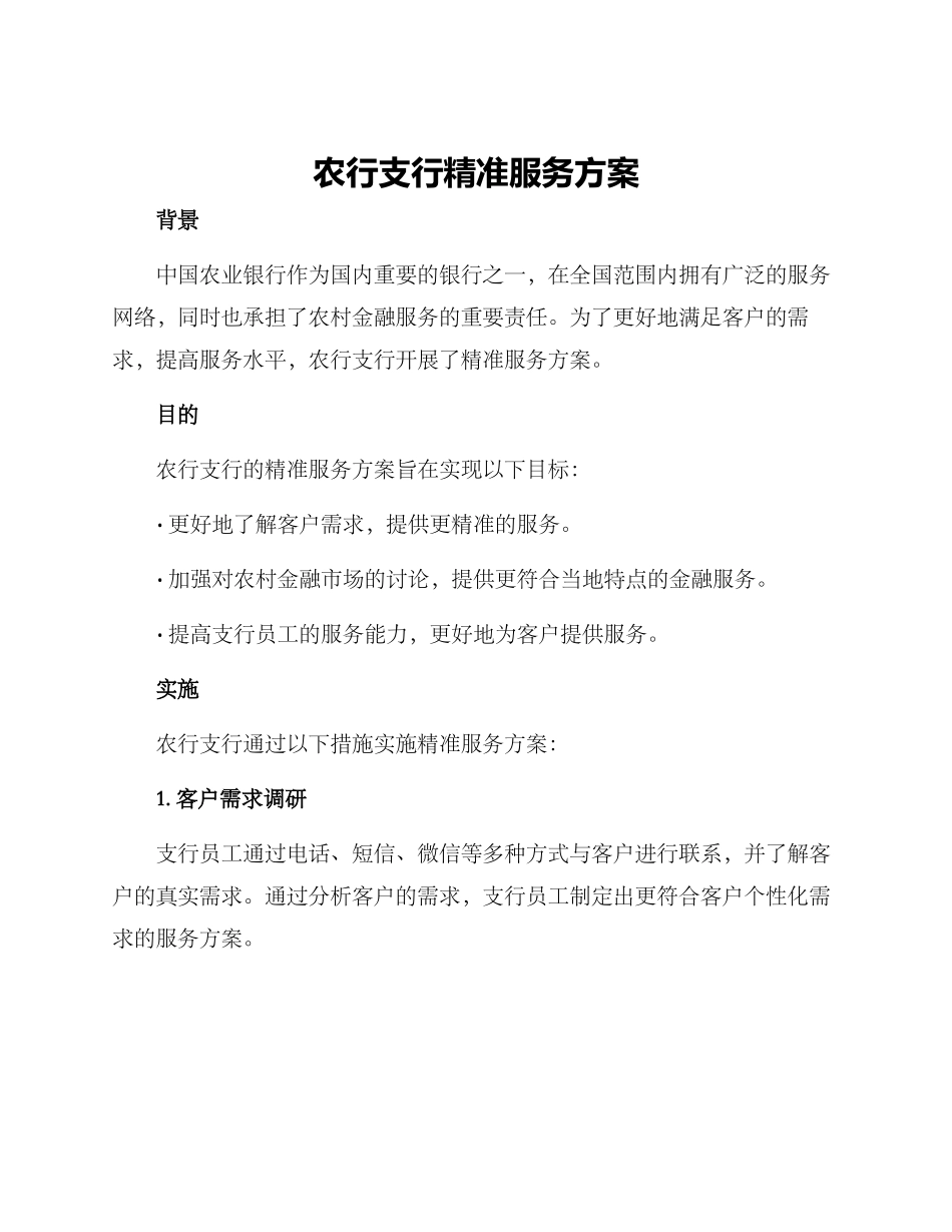 农行支行精准服务方案_第1页