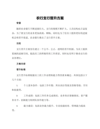 农行支行晋升方案