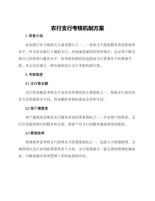 农行支行考核机制方案