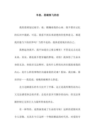 冬夜-思绪煞飞的恋