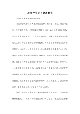 冶金行业安全管理概论