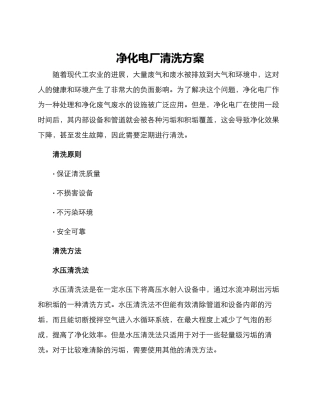 净化电厂清洗方案