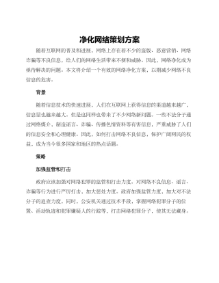 净化网络策划方案