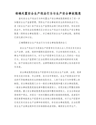 准确处置安全生产违法行为与生产安全事故隐患