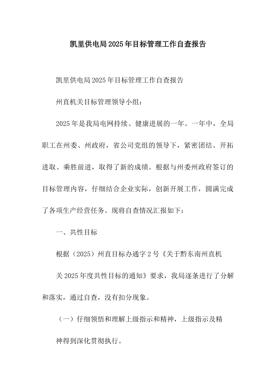 凯里供电局2003年目标管理工作自查报告_第1页