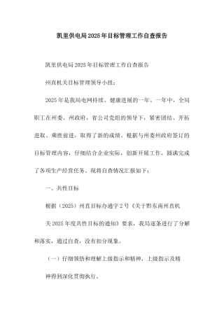 凯里供电局2003年目标管理工作自查报告