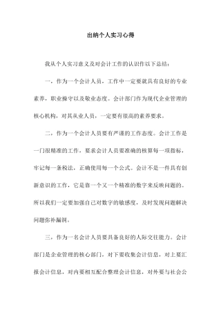 出纳个人实习心得