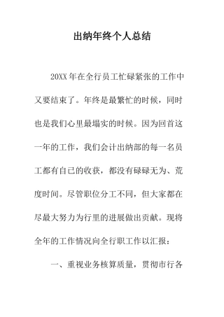 出纳年终个人总结--精编范文