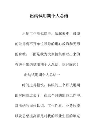 出纳试用期个人总结--精编范文