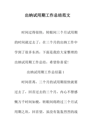 出纳试用期工作总结范文--精编范文