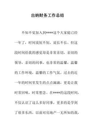 出纳财务工作总结--精编范文
