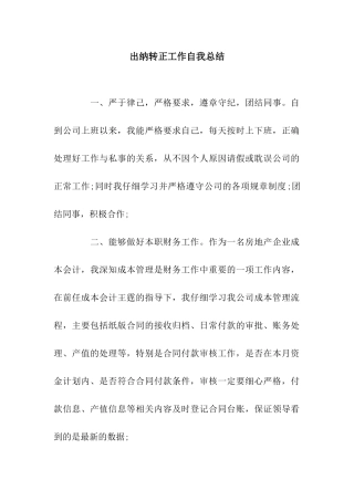 出纳转正工作自我总结