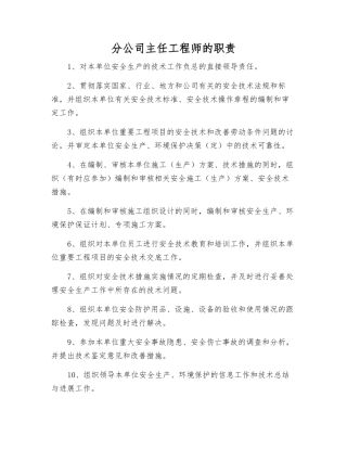 分公司主任工程师的职责