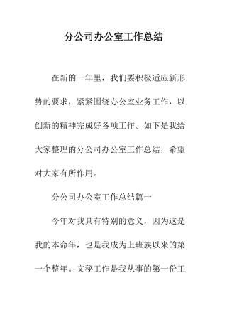分公司办公室工作总结--精编范文
