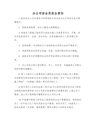 分公司安全员安全责任