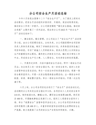 分公司安全生产月活动总结