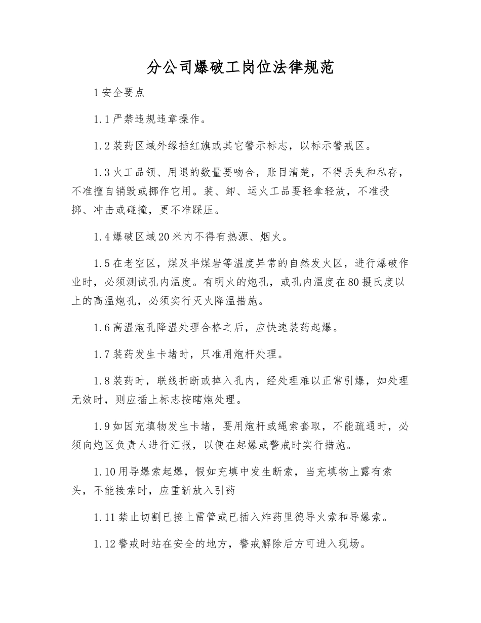 分公司爆破工岗位规范_第1页