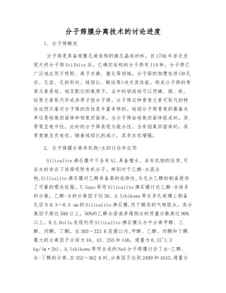 分子筛膜分离技术的研究进展